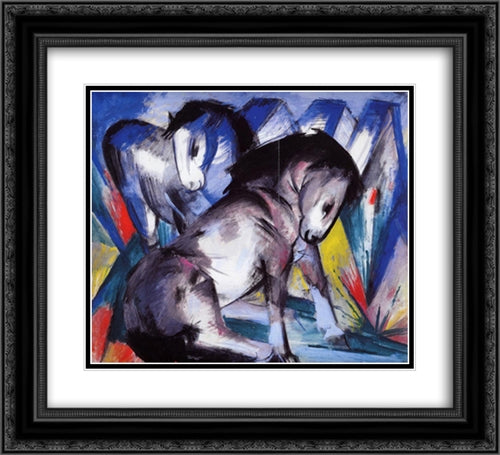 Two Horses 22x20 Black Ornate Wood Framed Art Print Poster with Double Matting by Marc, Franz