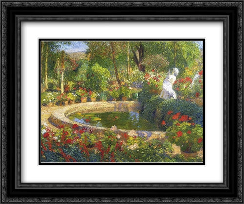 Fountain in Marquayrol 24x20 Black Ornate Wood Framed Art Print Poster with Double Matting by Martin, Henri