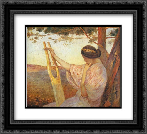 Lady with Lyre by Pine Trees 22x20 Black Ornate Wood Framed Art Print Poster with Double Matting by Martin, Henri