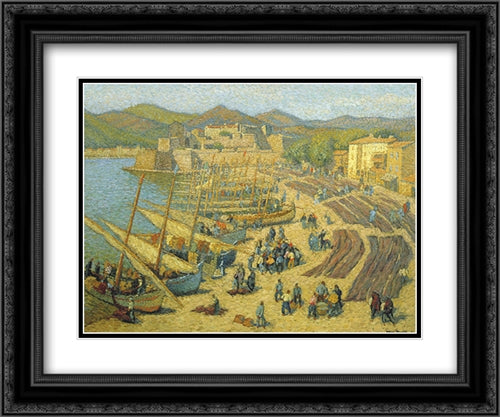 Fishing Boats at Collioure 24x20 Black Ornate Wood Framed Art Print Poster with Double Matting by Martin, Henri