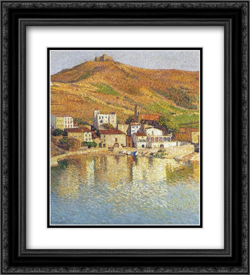 The Bay of Colliure near the Port 20x22 Black Ornate Wood Framed Art Print Poster with Double Matting by Martin, Henri