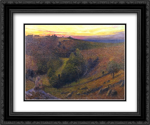 Playing Pipes to the Setting Sun 24x20 Black Ornate Wood Framed Art Print Poster with Double Matting by Martin, Henri