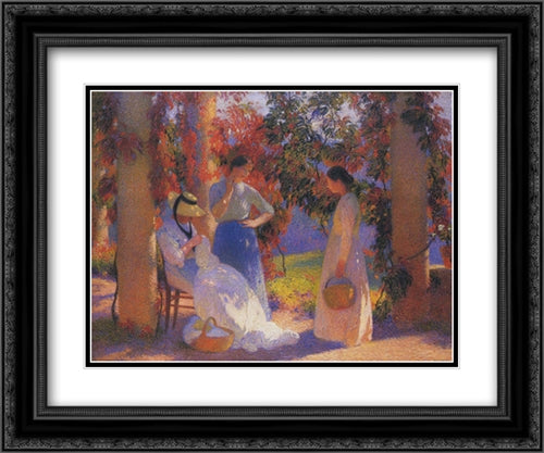 Sewing Scene under the Pergola at Marquayrol 24x20 Black Ornate Wood Framed Art Print Poster with Double Matting by Martin, Henri