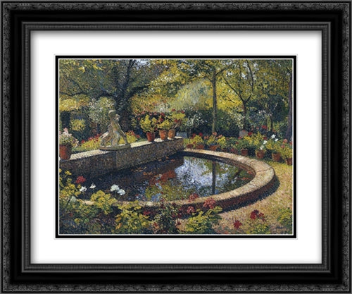 Fountain in My Garden 24x20 Black Ornate Wood Framed Art Print Poster with Double Matting by Martin, Henri