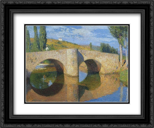 The Bridge in Labastide du Vert 24x20 Black Ornate Wood Framed Art Print Poster with Double Matting by Martin, Henri