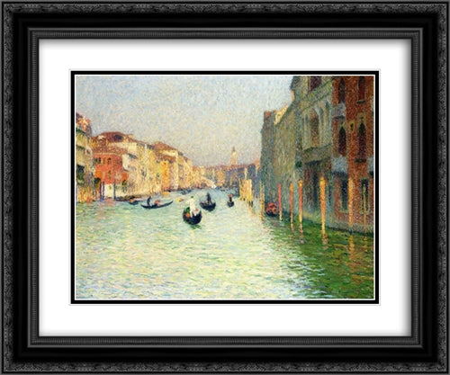 Gondolas in Venice 24x20 Black Ornate Wood Framed Art Print Poster with Double Matting by Martin, Henri