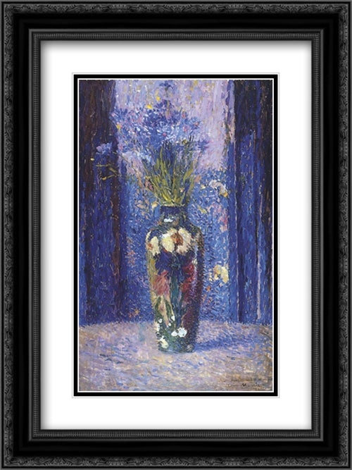 Vase of Flowers 18x24 Black Ornate Wood Framed Art Print Poster with Double Matting by Martin, Henri