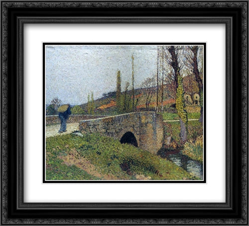 The Little Bridge 22x20 Black Ornate Wood Framed Art Print Poster with Double Matting by Martin, Henri