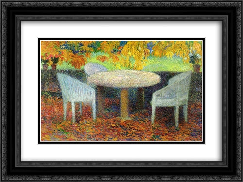 The Large Stone Table under the Chestnut Street at Marquayrol 24x18 Black Ornate Wood Framed Art Print Poster with Double Matting by Martin, Henri