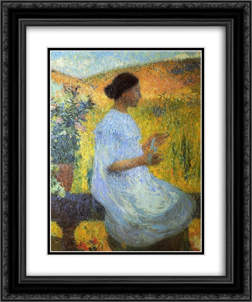 The Blue Dress 20x24 Black Ornate Wood Framed Art Print Poster with Double Matting by Martin, Henri