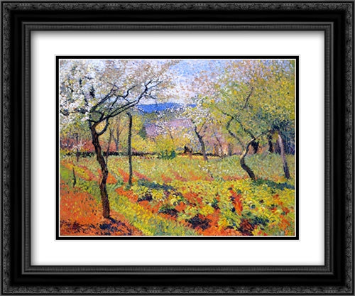 Flowering Garden in Spring 24x20 Black Ornate Wood Framed Art Print Poster with Double Matting by Martin, Henri