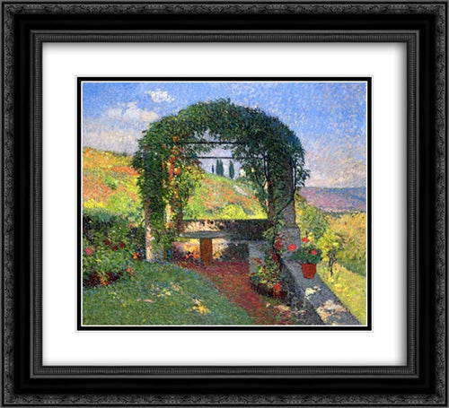 The Pergola 22x20 Black Ornate Wood Framed Art Print Poster with Double Matting by Martin, Henri