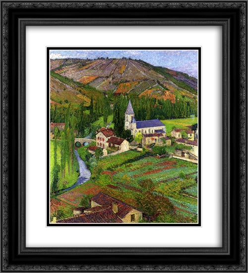 The Church at Labastide 20x22 Black Ornate Wood Framed Art Print Poster with Double Matting by Martin, Henri