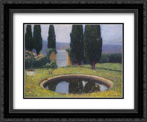 Fountain in Labastide du Vert 24x20 Black Ornate Wood Framed Art Print Poster with Double Matting by Martin, Henri