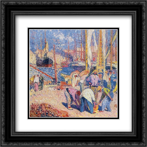 Marseilles 20x20 Black Ornate Wood Framed Art Print Poster with Double Matting by Martin, Henri