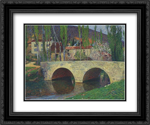 The Bridge at Labastide du Vert 24x20 Black Ornate Wood Framed Art Print Poster with Double Matting by Martin, Henri