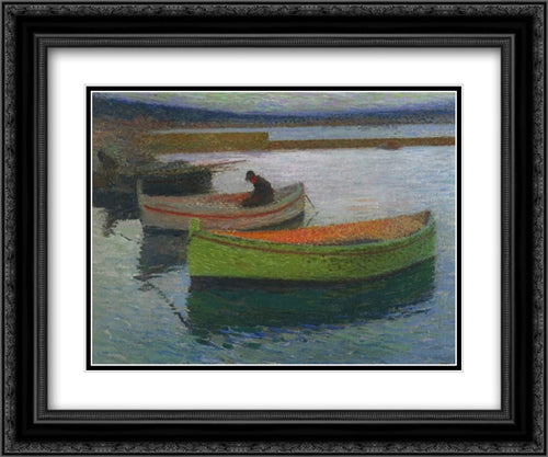 Fishing boats at Collioure 24x20 Black Ornate Wood Framed Art Print Poster with Double Matting by Martin, Henri