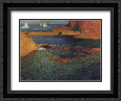 Seaside 24x20 Black Ornate Wood Framed Art Print Poster with Double Matting by Martin, Henri