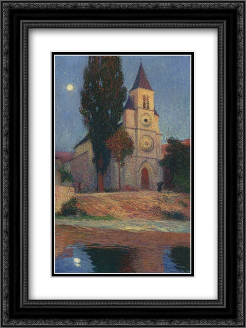 Church by the River 18x24 Black Ornate Wood Framed Art Print Poster with Double Matting by Martin, Henri