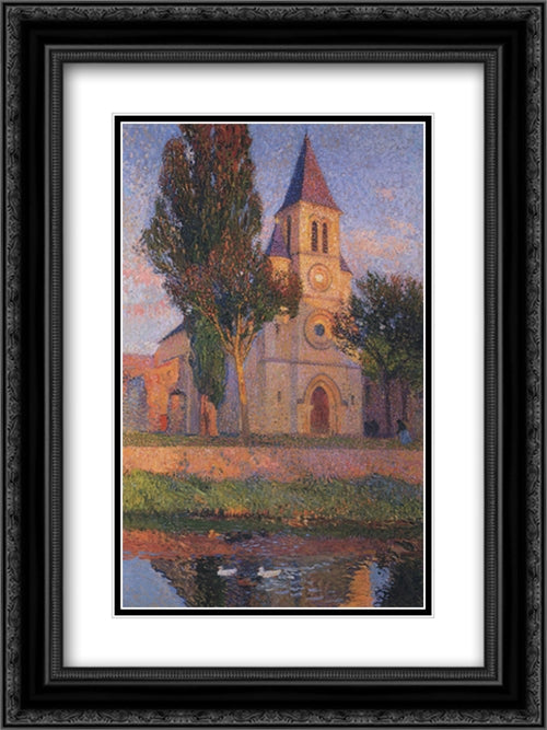 Church in Labastide 18x24 Black Ornate Wood Framed Art Print Poster with Double Matting by Martin, Henri