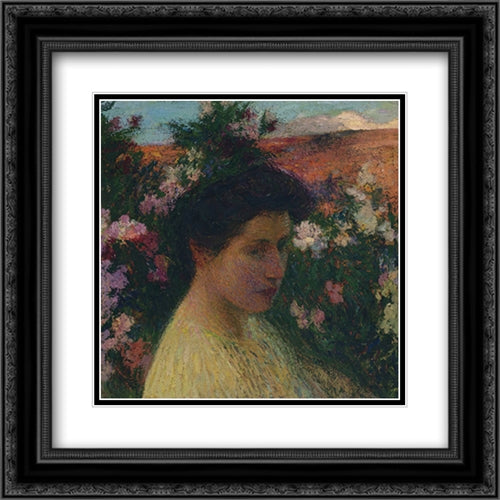 In Flowers 20x20 Black Ornate Wood Framed Art Print Poster with Double Matting by Martin, Henri