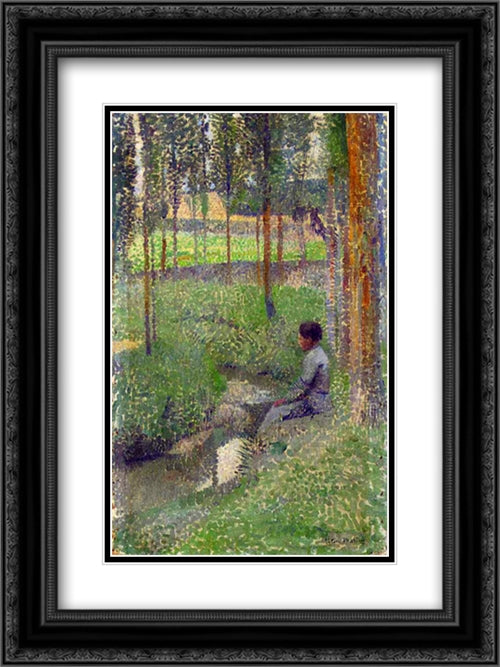 Woman at Edge of Forest 18x24 Black Ornate Wood Framed Art Print Poster with Double Matting by Martin, Henri