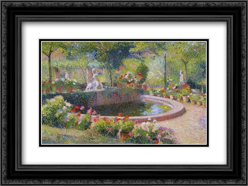 Fountain in Marquayrol 24x18 Black Ornate Wood Framed Art Print Poster with Double Matting by Martin, Henri