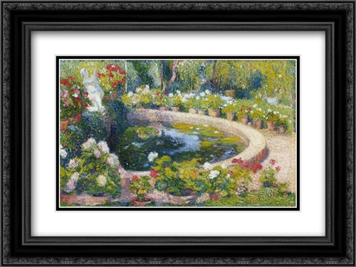 Fountain in the Center of the Park 24x18 Black Ornate Wood Framed Art Print Poster with Double Matting by Martin, Henri