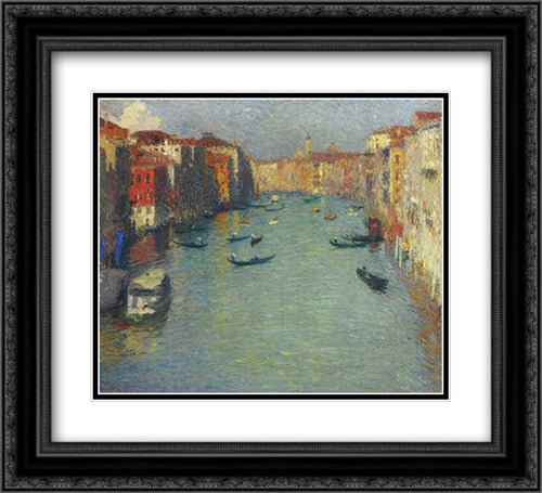 Gondolas on the Grand Canal in Venice 22x20 Black Ornate Wood Framed Art Print Poster with Double Matting by Martin, Henri