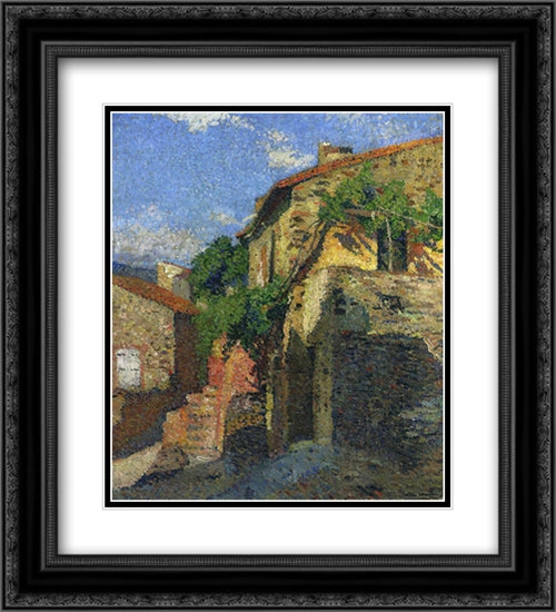 Houses at Collioure 20x22 Black Ornate Wood Framed Art Print Poster with Double Matting by Martin, Henri