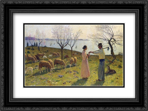 Idylle 24x18 Black Ornate Wood Framed Art Print Poster with Double Matting by Martin, Henri