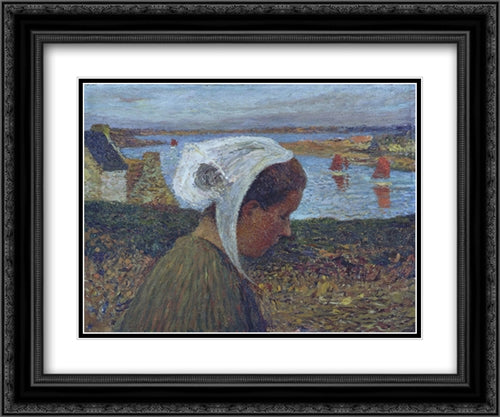 Young Breton at the Seaside 24x20 Black Ornate Wood Framed Art Print Poster with Double Matting by Martin, Henri