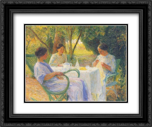 Young Women in Garden in Marquayrol 24x20 Black Ornate Wood Framed Art Print Poster with Double Matting by Martin, Henri