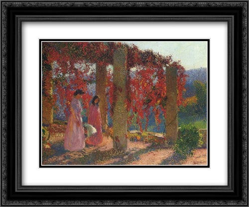 Young Women in Tonnelle 24x20 Black Ornate Wood Framed Art Print Poster with Double Matting by Martin, Henri