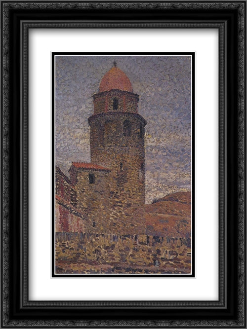 La Campana a Collioure 18x24 Black Ornate Wood Framed Art Print Poster with Double Matting by Martin, Henri