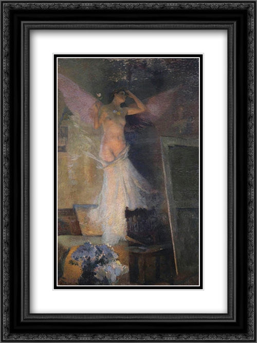 The Painter's Muse 18x24 Black Ornate Wood Framed Art Print Poster with Double Matting by Martin, Henri