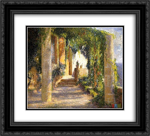The Pergola 22x20 Black Ornate Wood Framed Art Print Poster with Double Matting by Martin, Henri