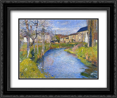 The Labastide du Vert in Spring 24x20 Black Ornate Wood Framed Art Print Poster with Double Matting by Martin, Henri