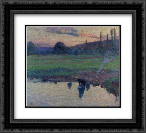 Lavandiere on the Pond Bank 22x20 Black Ornate Wood Framed Art Print Poster with Double Matting by Martin, Henri