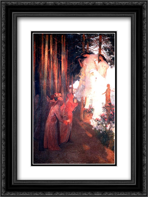 The Emergence of Clemence Isaure with Troubadour 18x24 Black Ornate Wood Framed Art Print Poster with Double Matting by Martin, Henri