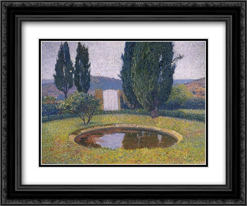 Fountain in Marquayrol 24x20 Black Ornate Wood Framed Art Print Poster with Double Matting by Martin, Henri