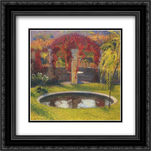 Fountain in Marquayrol 20x20 Black Ornate Wood Framed Art Print Poster with Double Matting by Martin, Henri