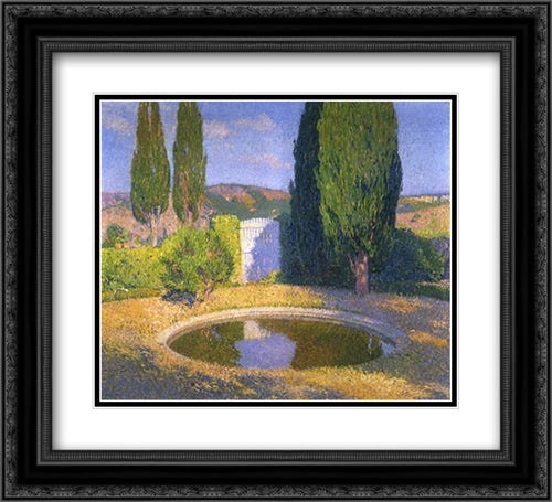 Fountain in Summer 22x20 Black Ornate Wood Framed Art Print Poster with Double Matting by Martin, Henri