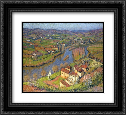 The Lot at St. Cirq-Lapopie 22x20 Black Ornate Wood Framed Art Print Poster with Double Matting by Martin, Henri