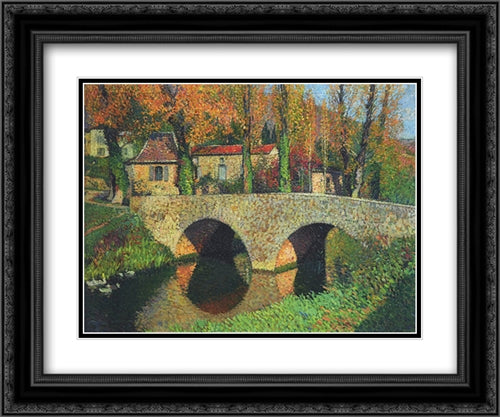 The Bridge in Labastide du Vert 24x20 Black Ornate Wood Framed Art Print Poster with Double Matting by Martin, Henri