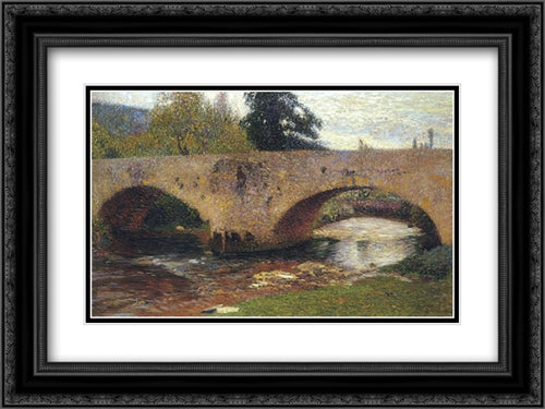 The Bridge in Labastide du Vert 24x18 Black Ornate Wood Framed Art Print Poster with Double Matting by Martin, Henri