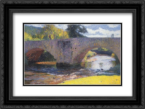 The Bridge in Labastide du Vert 24x18 Black Ornate Wood Framed Art Print Poster with Double Matting by Martin, Henri