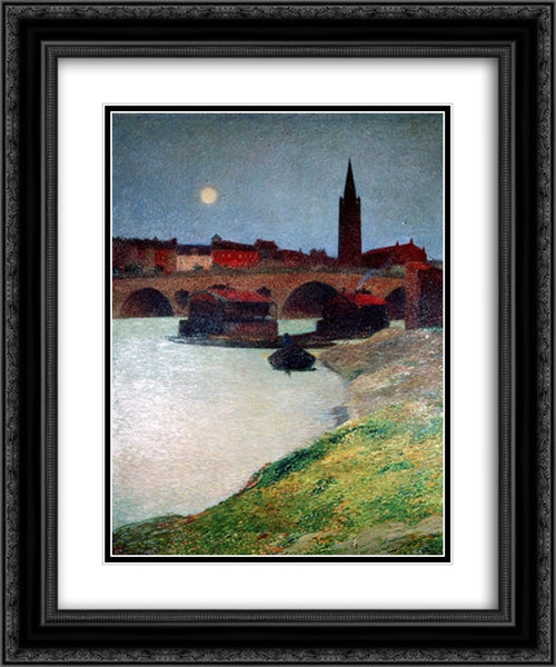 The New Bridge and Dalbade 20x24 Black Ornate Wood Framed Art Print Poster with Double Matting by Martin, Henri