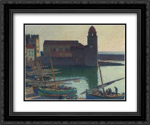 The Port of Collioure 24x20 Black Ornate Wood Framed Art Print Poster with Double Matting by Martin, Henri