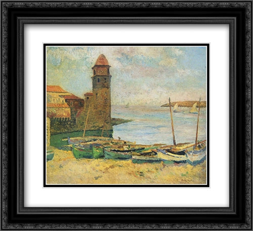 The Port of Collioure 22x20 Black Ornate Wood Framed Art Print Poster with Double Matting by Martin, Henri